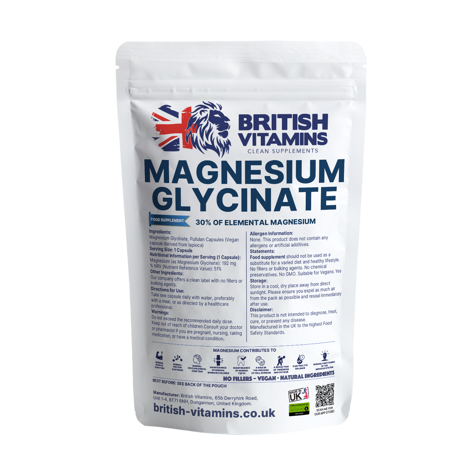 Magnesium Glycinate – 640mg per Capsule (Providing 30% Elemental Magnesium) – Clean Label, No Fillers Health & Beauty:Vitamins & Lifestyle Supplements:Sports Supplements:Protein Shakes & Bodybuilding British Vitamins 90 Capsules