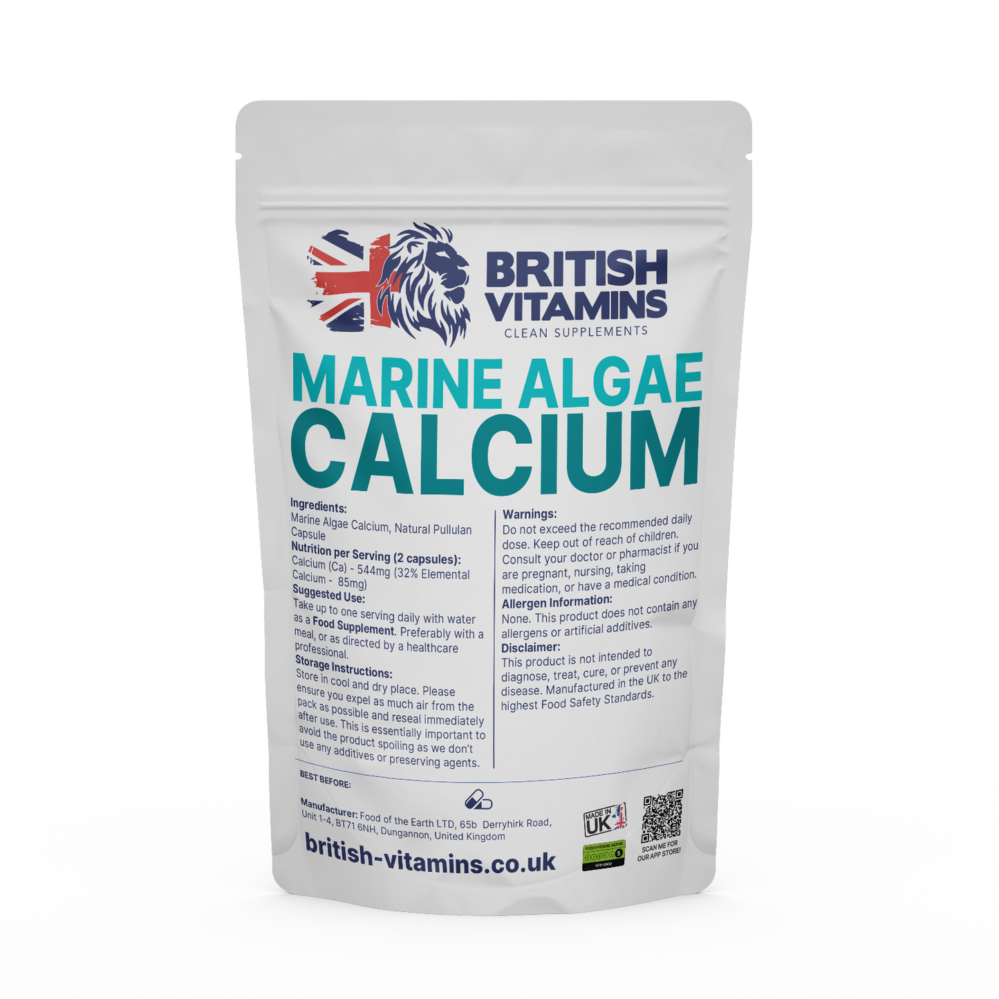 Algae Calcium contains Ocean Magnesium and Trace Minerals Health & Beauty:Vitamins & Lifestyle Supplements:Sports Supplements:Protein Shakes & Bodybuilding British Vitamins 60 Capsules