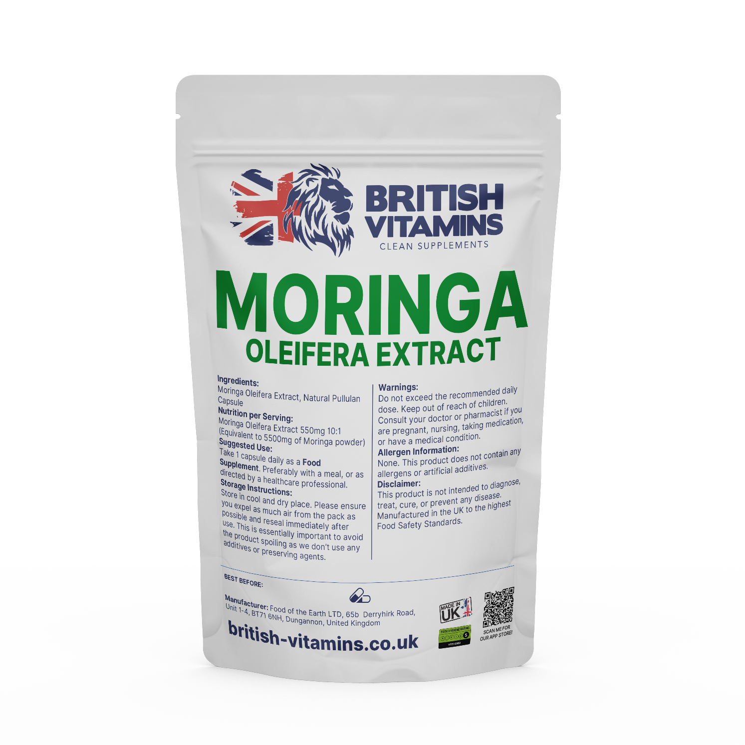 Moringa Olifera Leaf Extract 550mg Health & Beauty:Vitamins & Lifestyle Supplements:Vitamins & Minerals British Vitamins 5 Capsules ( Sample )