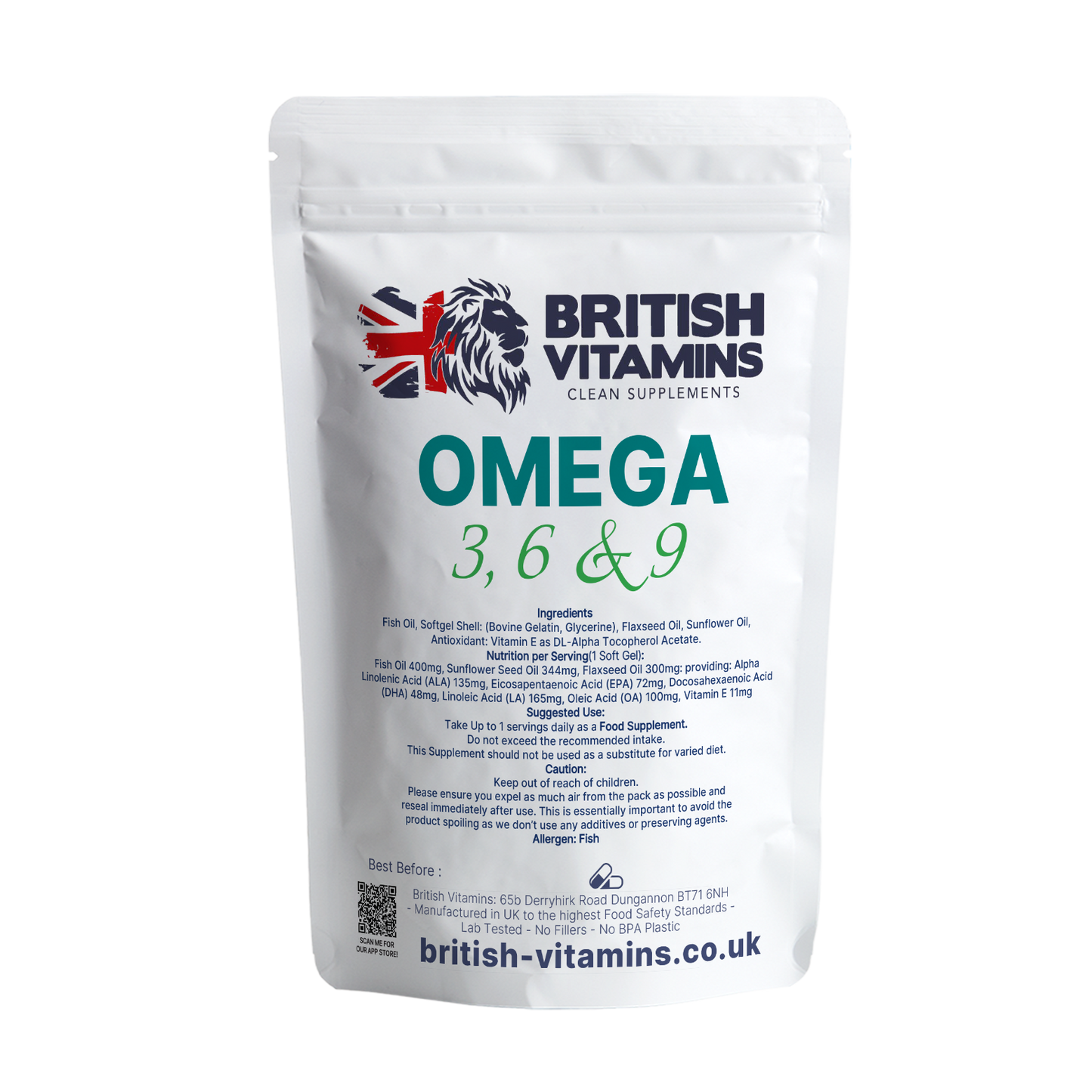 Omega 3, 6 & 9 Fish Oil 1000mg Food Supplement British Vitamins 60 Capsules