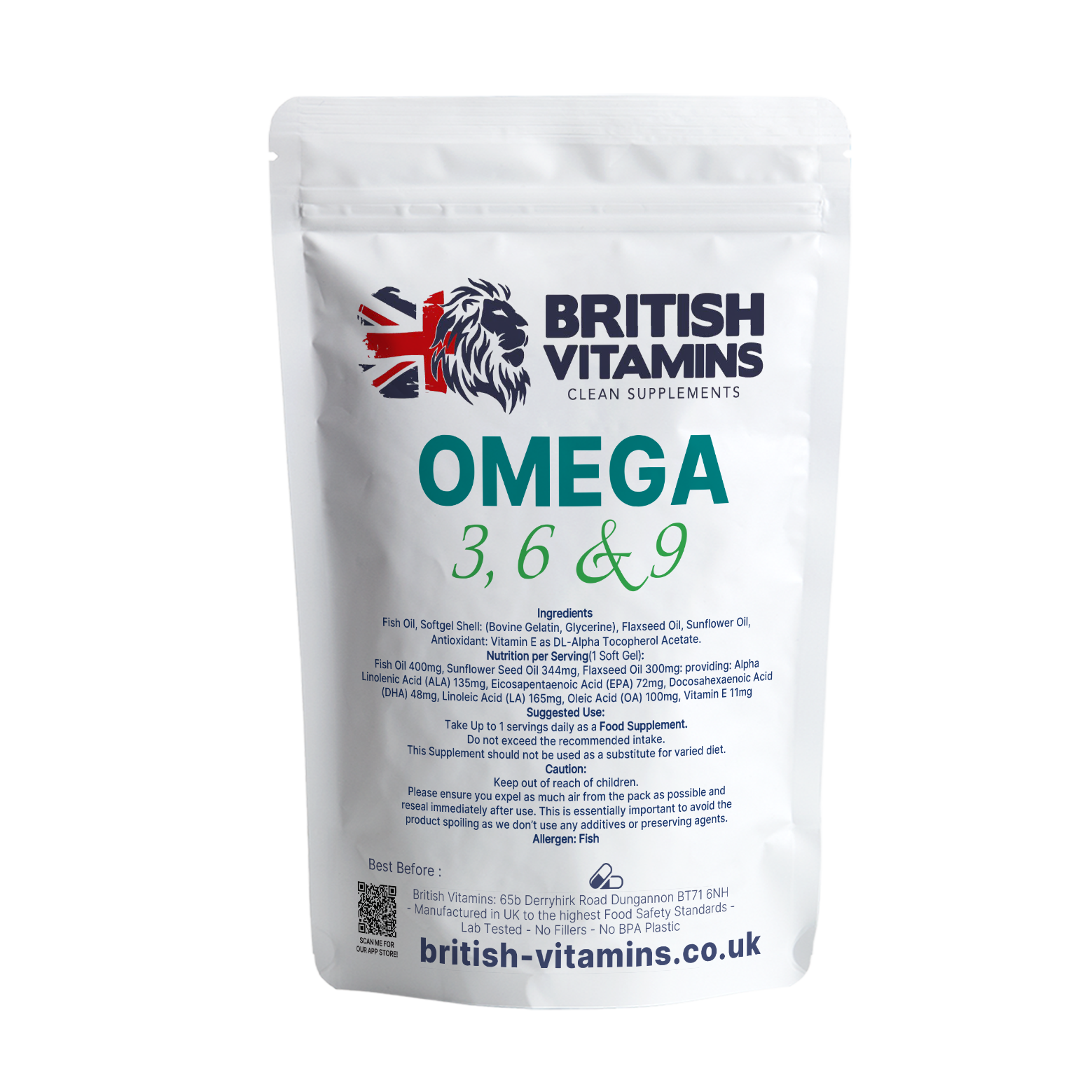 Omega 3, 6 & 9 Fish Oil 1000mg Food Supplement British Vitamins 60 Capsules