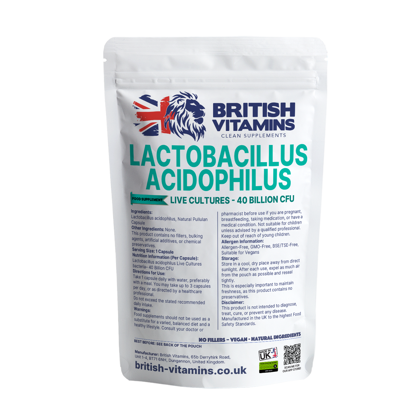Live Culture Bacteria Lactobacillus Acidophilus 40 Billion CFU Health & Beauty:Vitamins & Lifestyle Supplements:Vitamins & Minerals British Vitamins 5 Capsules