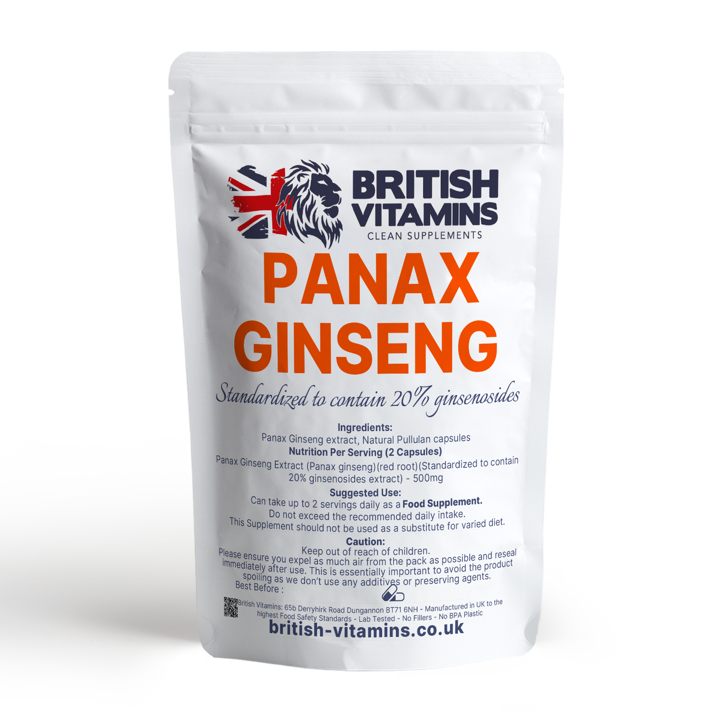 Panax Ginseng Extract 500mg Standardised to 20% Ginsenosides Health & Beauty:Vitamins & Lifestyle Supplements:Sports Supplements:Protein Shakes & Bodybuilding British Vitamins 60 Capsules