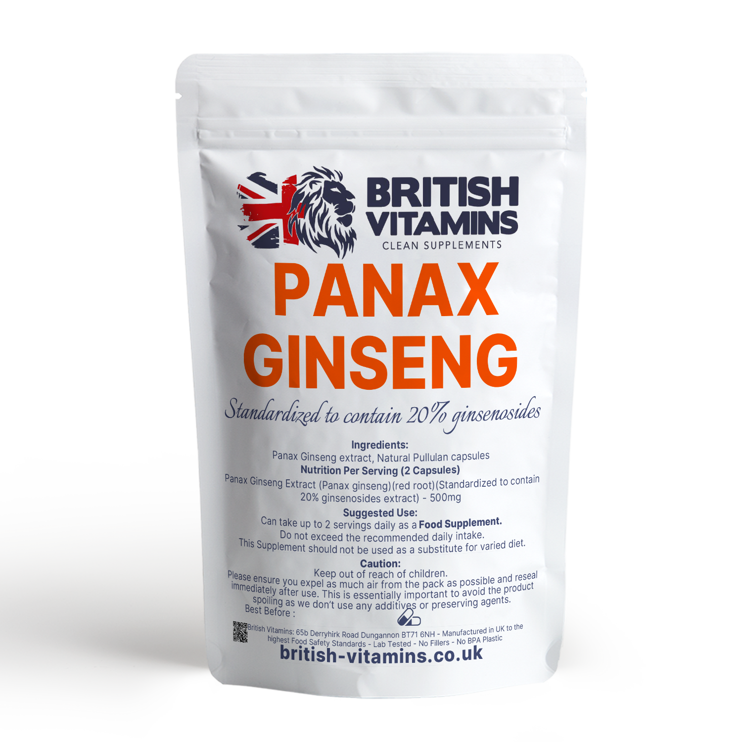 Panax Ginseng Extract 500mg Standardised to 20% Ginsenosides Health & Beauty:Vitamins & Lifestyle Supplements:Sports Supplements:Protein Shakes & Bodybuilding British Vitamins 60 Capsules