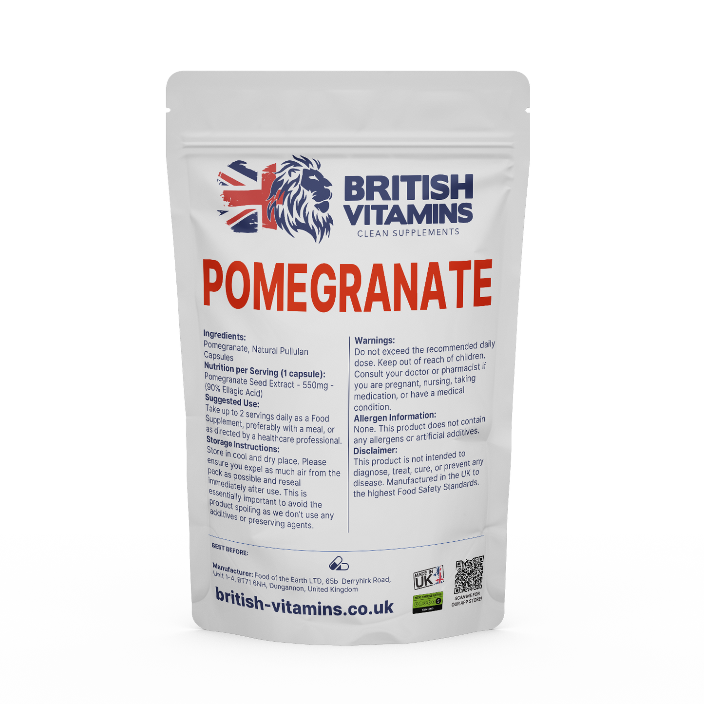Pomegranate Seed Extract 550mg capsules Health & Beauty:Vitamins & Lifestyle Supplements:Vitamins & Minerals British Vitamins 30 Capsules (1 Month)