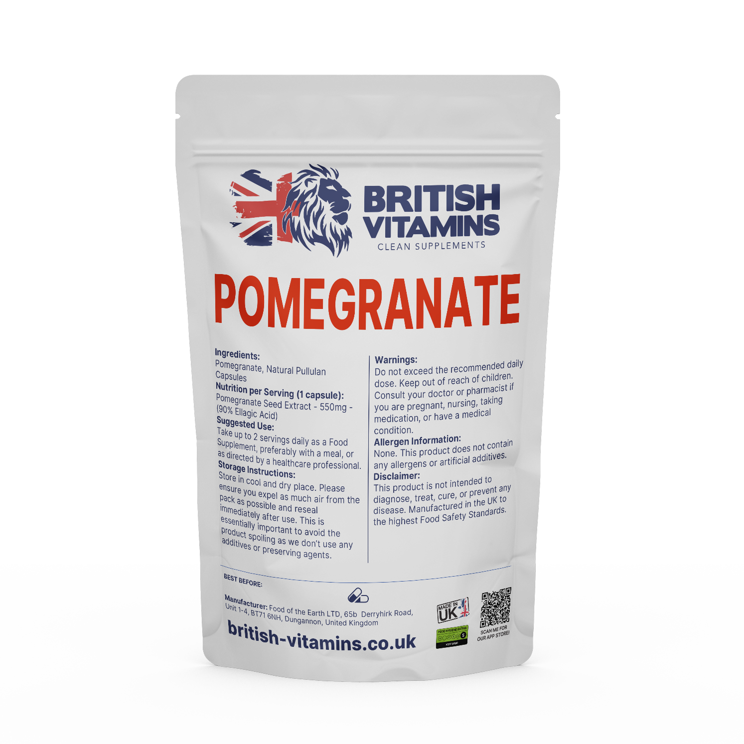 Pomegranate Seed Extract 550mg capsules Health & Beauty:Vitamins & Lifestyle Supplements:Vitamins & Minerals British Vitamins 30 Capsules (1 Month)