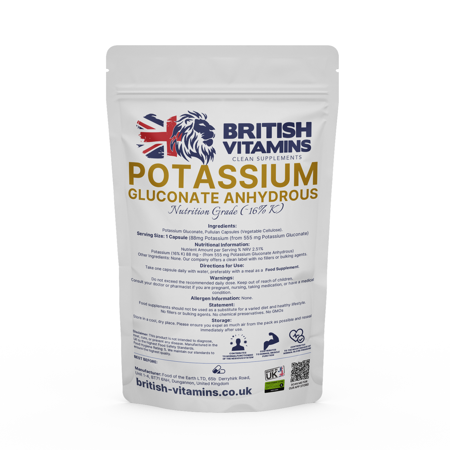 Potassium Gluconate powder and Capsules – 88mg ~16% Elemental K (from 555mg) Health & Beauty:Vitamins & Lifestyle Supplements:Vitamins & Minerals British Vitamins 5 Capsules (Sample)