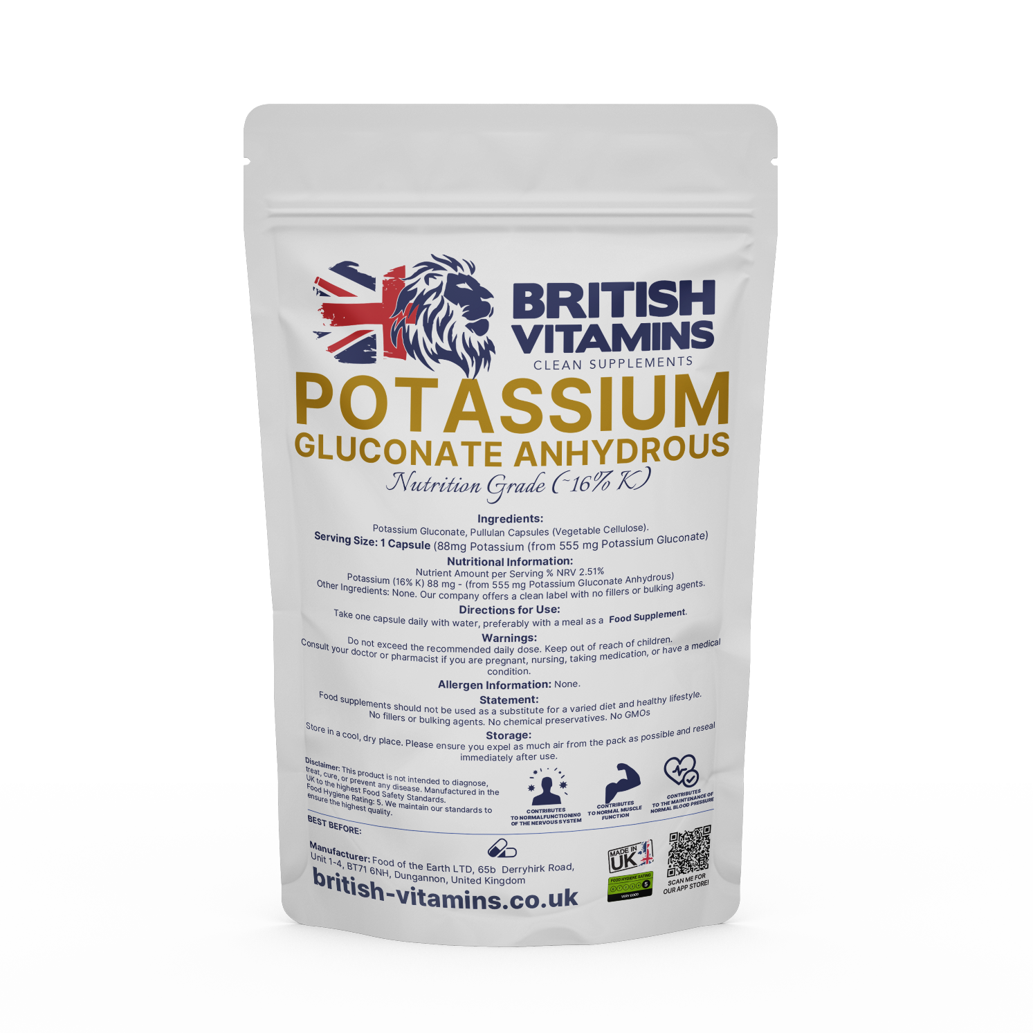 Potassium Gluconate powder and Capsules – 88mg ~16% Elemental K (from 555mg) Health & Beauty:Vitamins & Lifestyle Supplements:Vitamins & Minerals British Vitamins 5 Capsules (Sample)