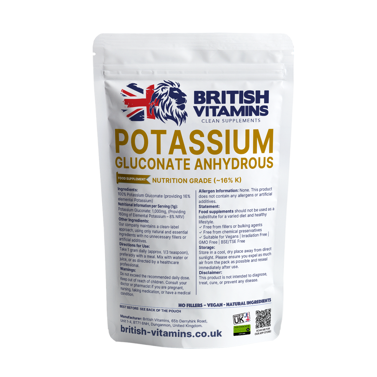 Potassium Gluconate powder and Capsules – 88mg ~16% Elemental K (from 555mg) Health & Beauty:Vitamins & Lifestyle Supplements:Vitamins & Minerals British Vitamins