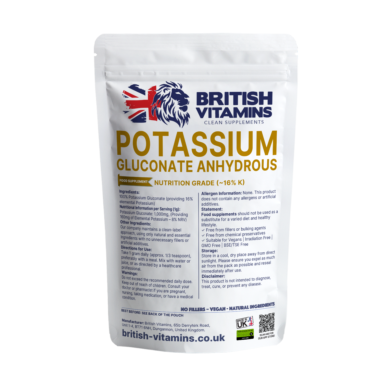 Potassium Gluconate powder and Capsules – 88mg ~16% Elemental K (from 555mg) Health & Beauty:Vitamins & Lifestyle Supplements:Vitamins & Minerals British Vitamins