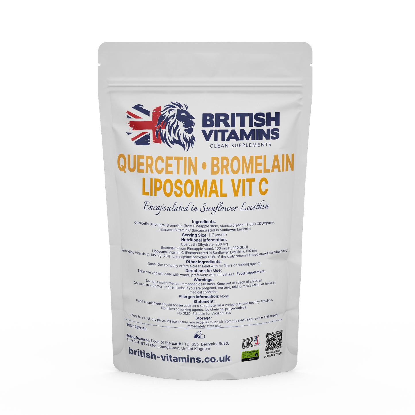 Quercetin with Bromelain & Liposomal Vitamin C – Clean Label Supplement Health & Beauty:Vitamins & Lifestyle Supplements:Vitamins & Minerals British Vitamins 5 Capsules ( Sample )
