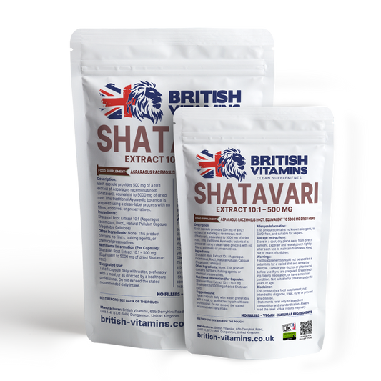Shatavari Root Capsules 500mg Traditional Botanical Clean Label Vegan Capsules British Vitamins