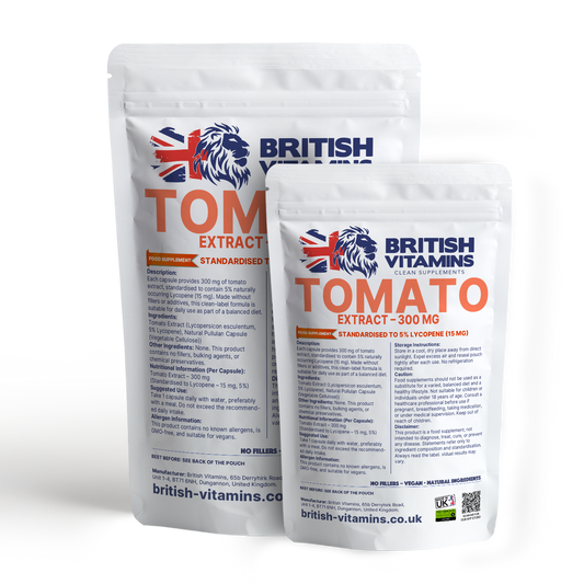 Tomato Extract 300mg 5% Lycopene 15mg Clean Label No Fillers Vegan UK Made British Vitamins