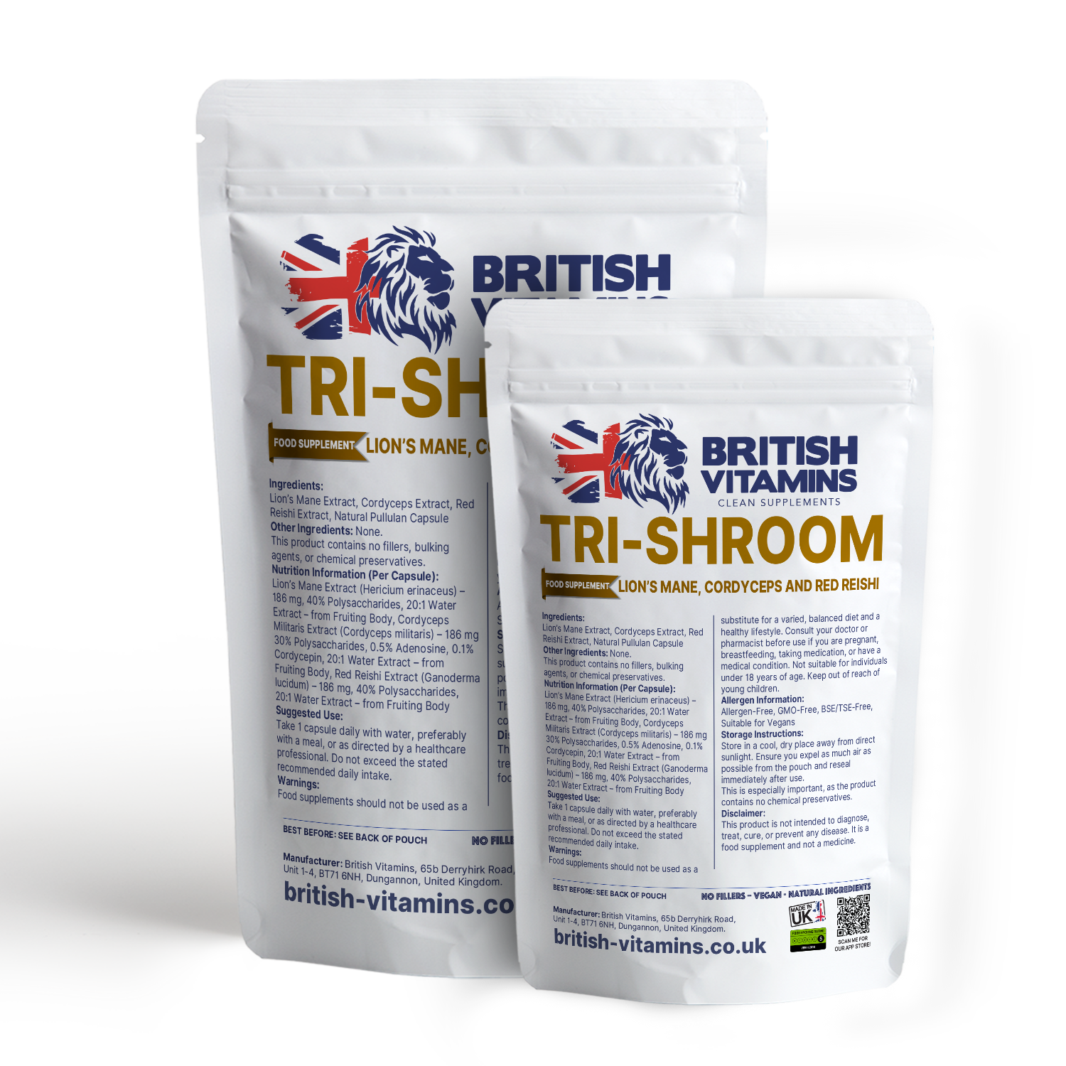 Trishroom - Lion's Mane, Cordyceps, Red Reishi, Mushroom Complex Health & Beauty:Vitamins & Lifestyle Supplements:Vitamins & Minerals British Vitamins