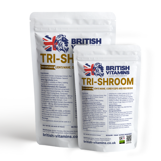 Trishroom - Lion's Mane, Cordyceps, Red Reishi, Mushroom Complex Health & Beauty:Vitamins & Lifestyle Supplements:Vitamins & Minerals British Vitamins