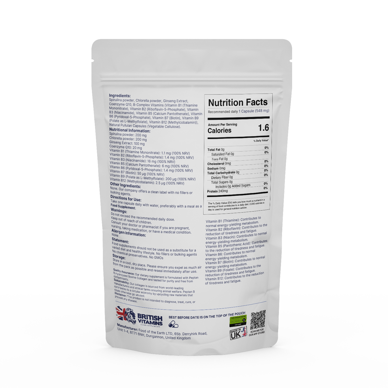 Vitamin B Complex, Q10, Spirulina Chlorella, Ginseng Complex Health & Beauty:Vitamins & Lifestyle Supplements:Vitamins & Minerals British Vitamins