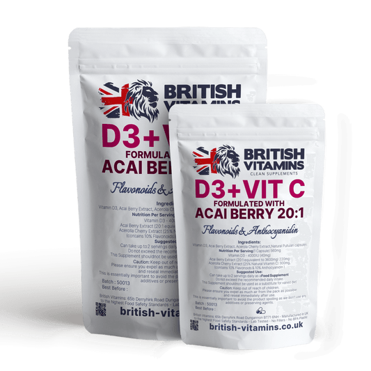 Vitamin D3 4000IU + Acai Berry Extract + Natural Vitamin C Anthocyanin Flavonoid Health & Beauty:Vitamins & Lifestyle Supplements:Vitamins & Minerals British Vitamins 5 Capsules ( Sample )
