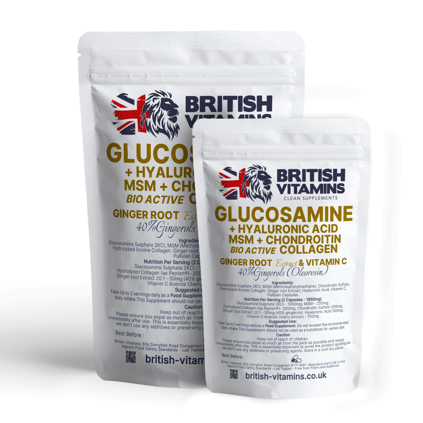 Glucosamine Complex – With MSM, Collagen + Hyaluronic, Chondroitin, and Vitamin C Ginger Health & Beauty:Vitamins & Lifestyle Supplements:Vitamins & Minerals British Vitamins 5 Capsules ( Sample )