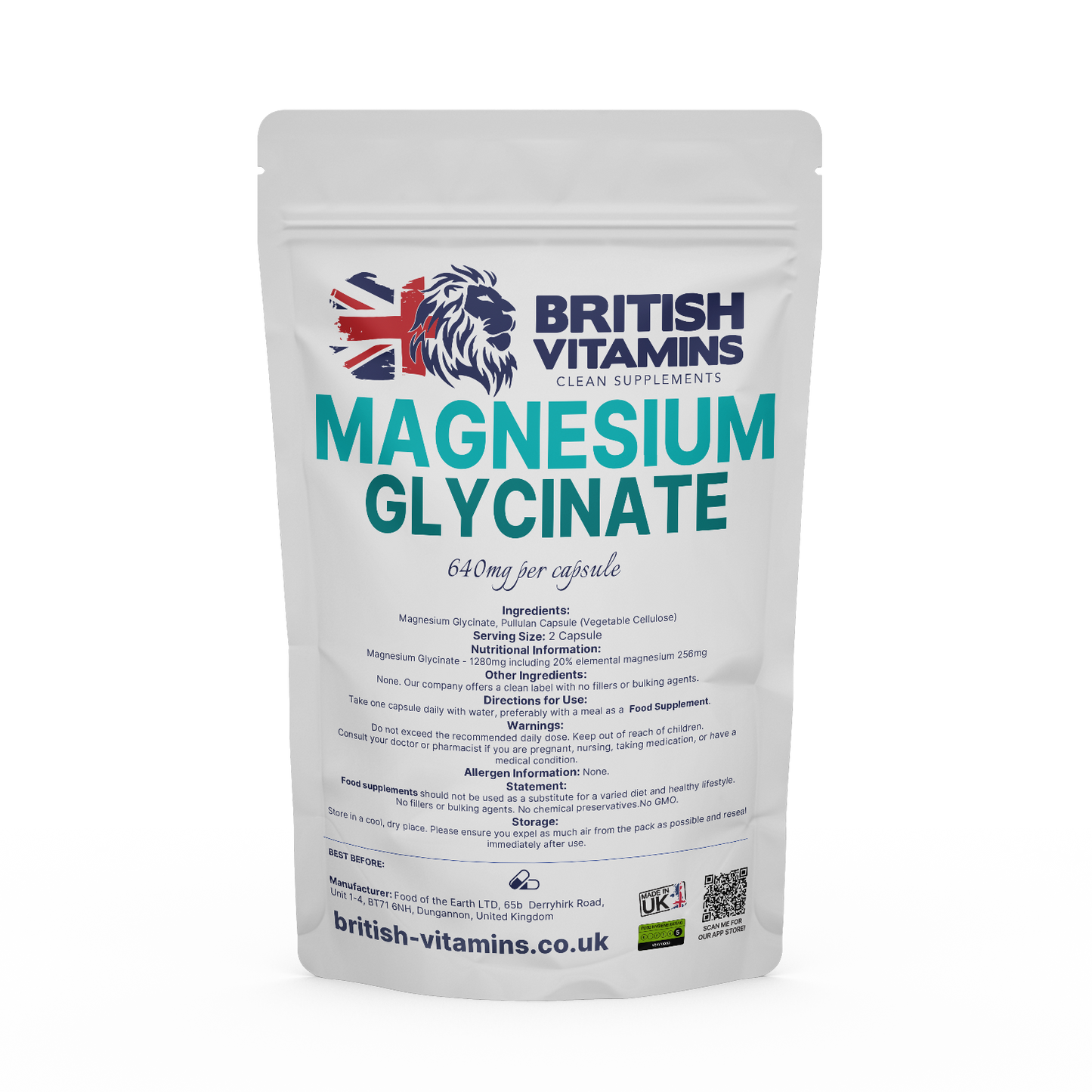 Magnesium Glycinate contains 20% elemental magnesium Health & Beauty:Vitamins & Lifestyle Supplements:Sports Supplements:Protein Shakes & Bodybuilding British Vitamins 5 capsules