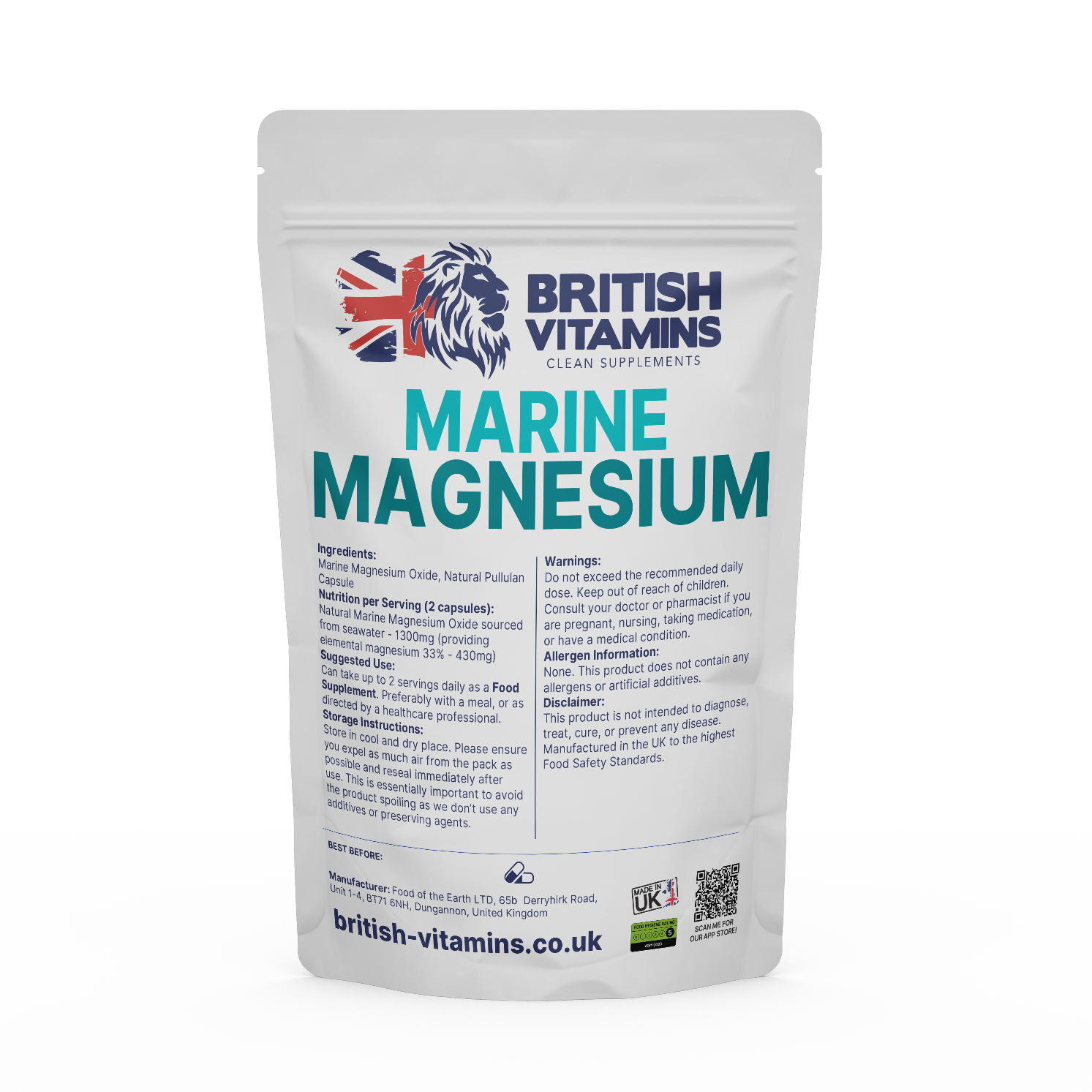 Magnesium Marine Natural sourced from seawater Health & Beauty:Vitamins & Lifestyle Supplements:Vitamins & Minerals British Vitamins 5 Capsules ( Sample )