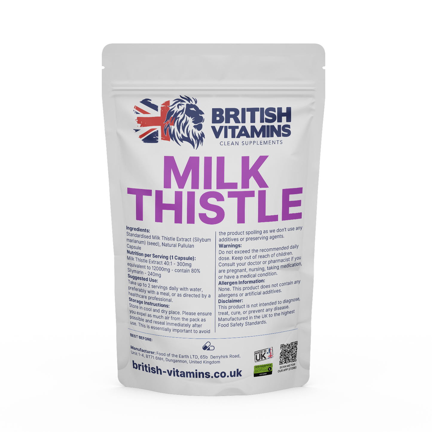 Milk Thistle 300mg 8o% silymarin Health & Beauty:Vitamins & Lifestyle Supplements:Vitamins & Minerals British Vitamins 60 Capsules