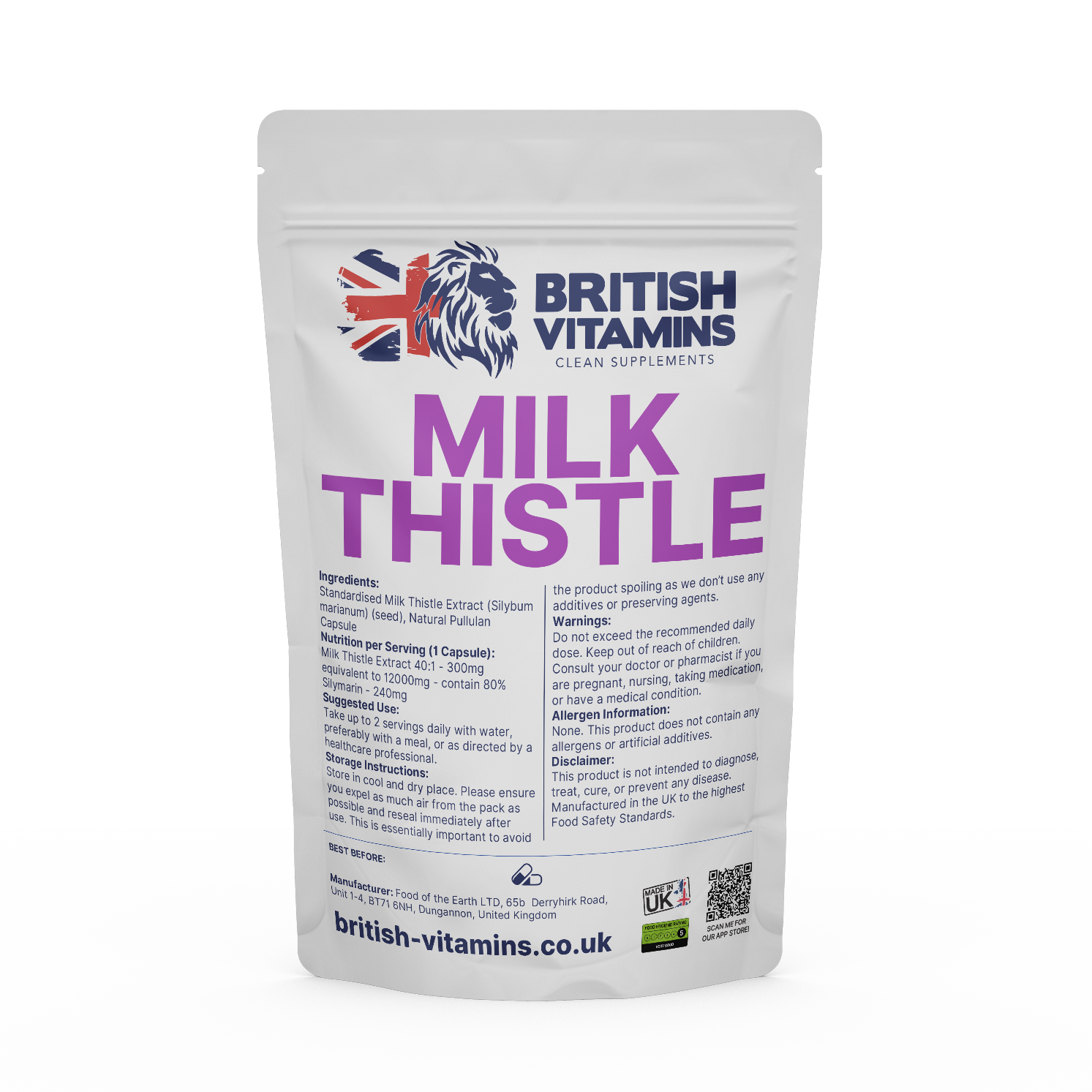 Milk Thistle 300mg 8o% silymarin Health & Beauty:Vitamins & Lifestyle Supplements:Vitamins & Minerals British Vitamins 60 Capsules