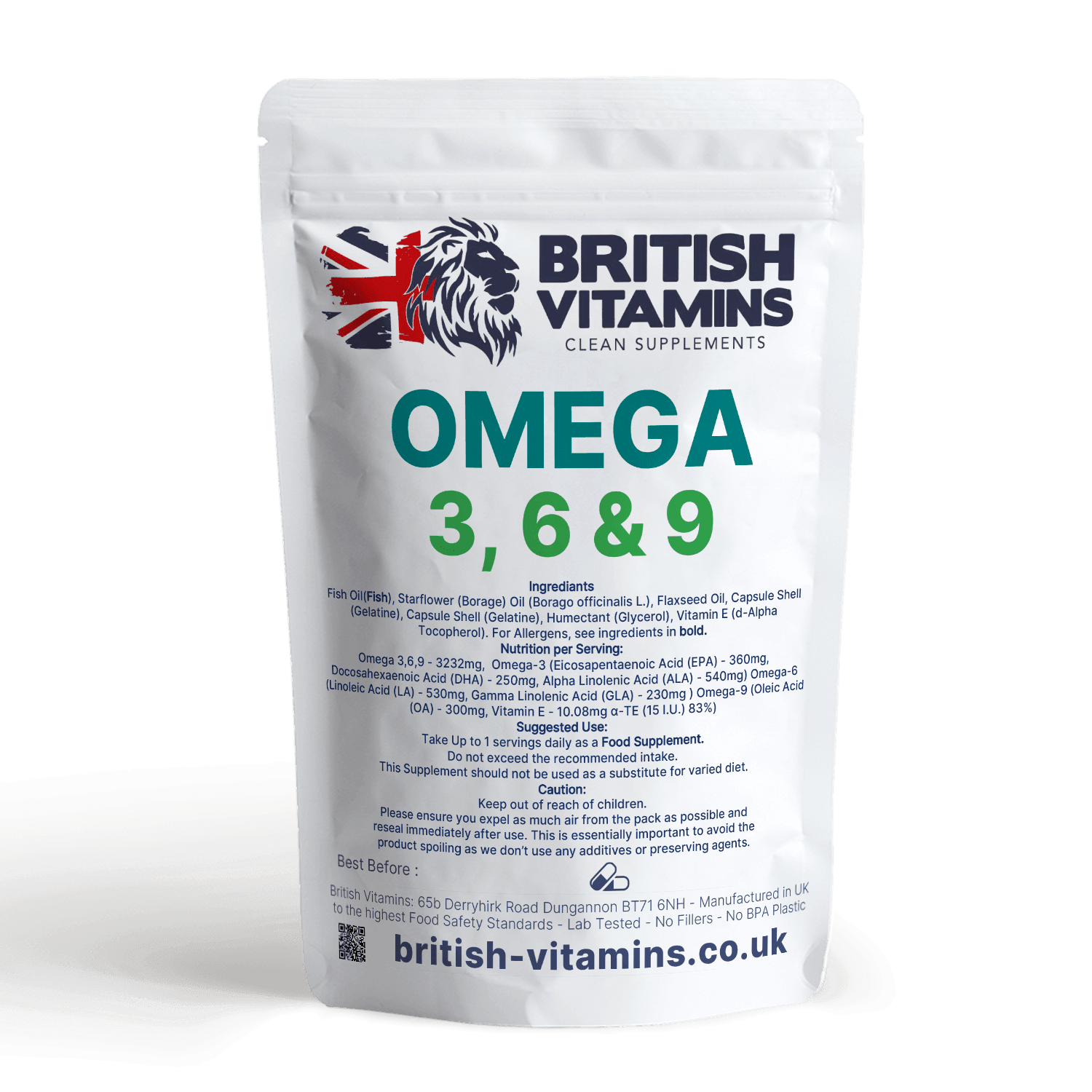 Omega 3, 6 & 9 Fish Oil 1000mg Food Supplement British Vitamins 120 Capsules