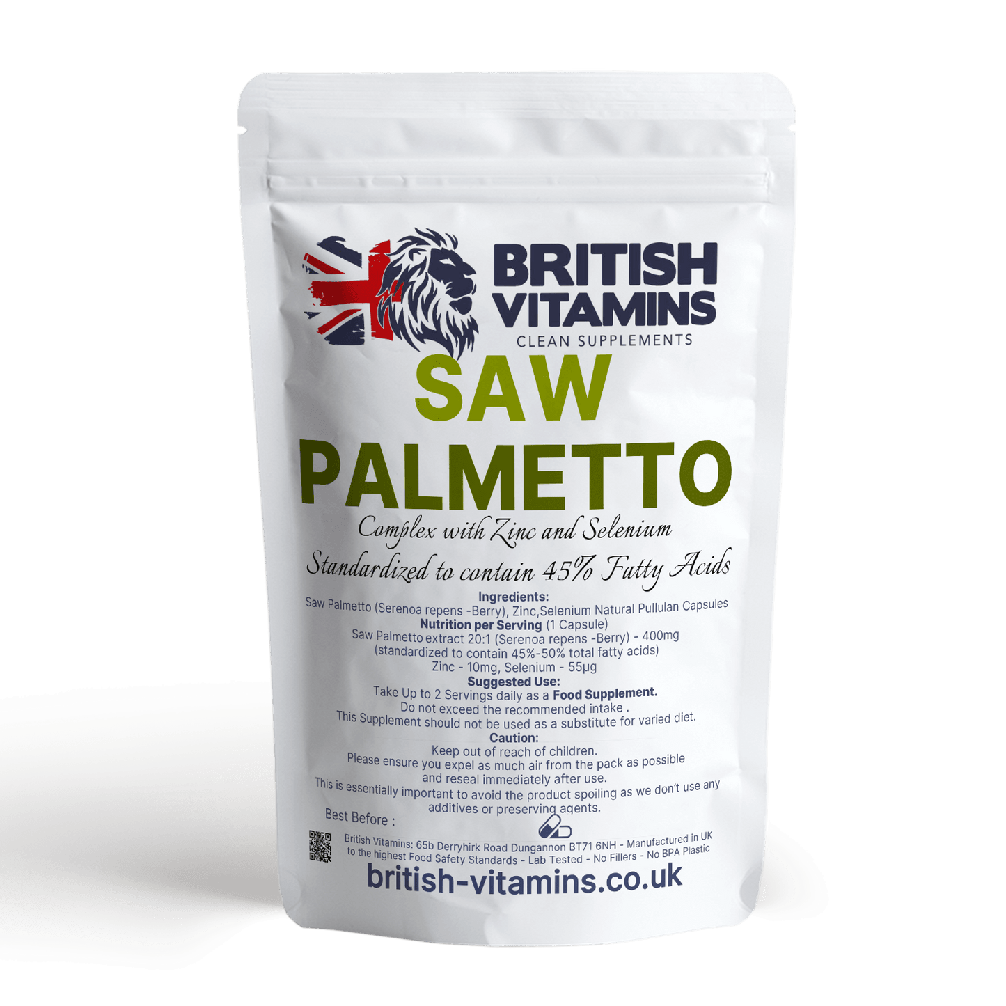 Saw Palmetto 400mg with Zinc and Selenium Health & Beauty:Vitamins & Lifestyle Supplements:Vitamins & Minerals British Vitamins 60 Capsules