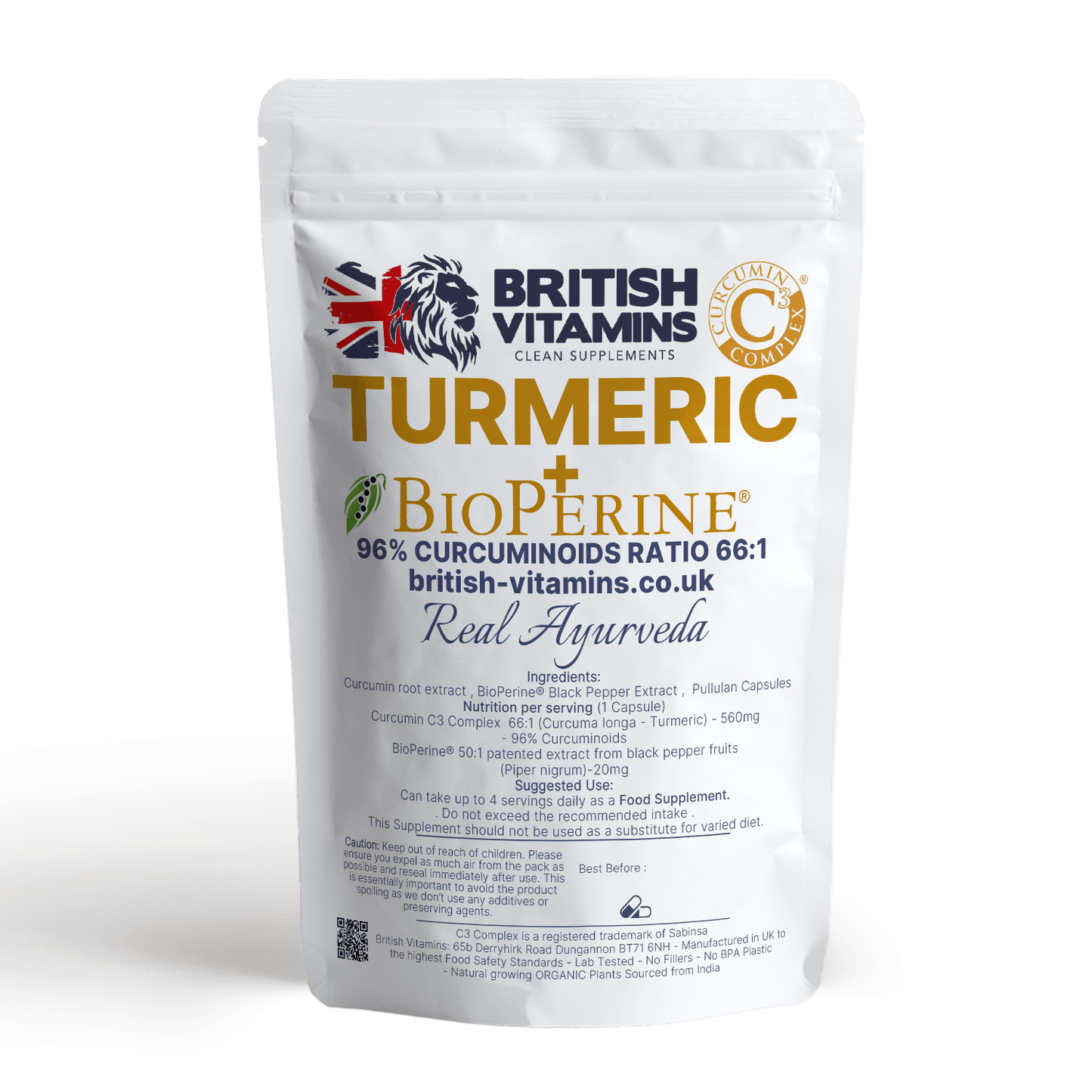 Turmeric Complex 560mg 96% Curcuminoids 66:1 + Bioperine Black pepper Health & Beauty:Vitamins & Lifestyle Supplements:Vitamins & Minerals British Vitamins 60 Capsules