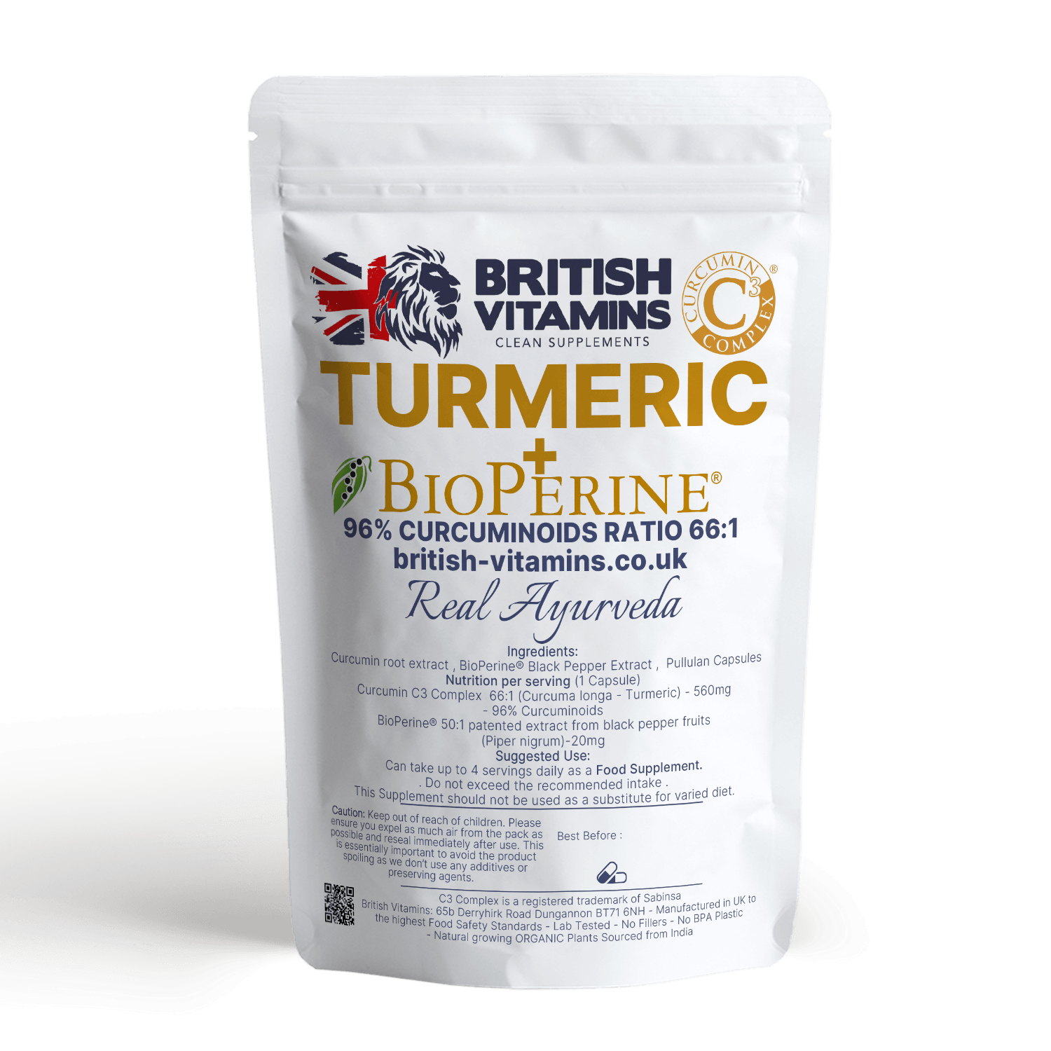 Turmeric Complex 560mg 96% Curcuminoids 66:1 + Bioperine Black pepper Health & Beauty:Vitamins & Lifestyle Supplements:Vitamins & Minerals British Vitamins 60 Capsules