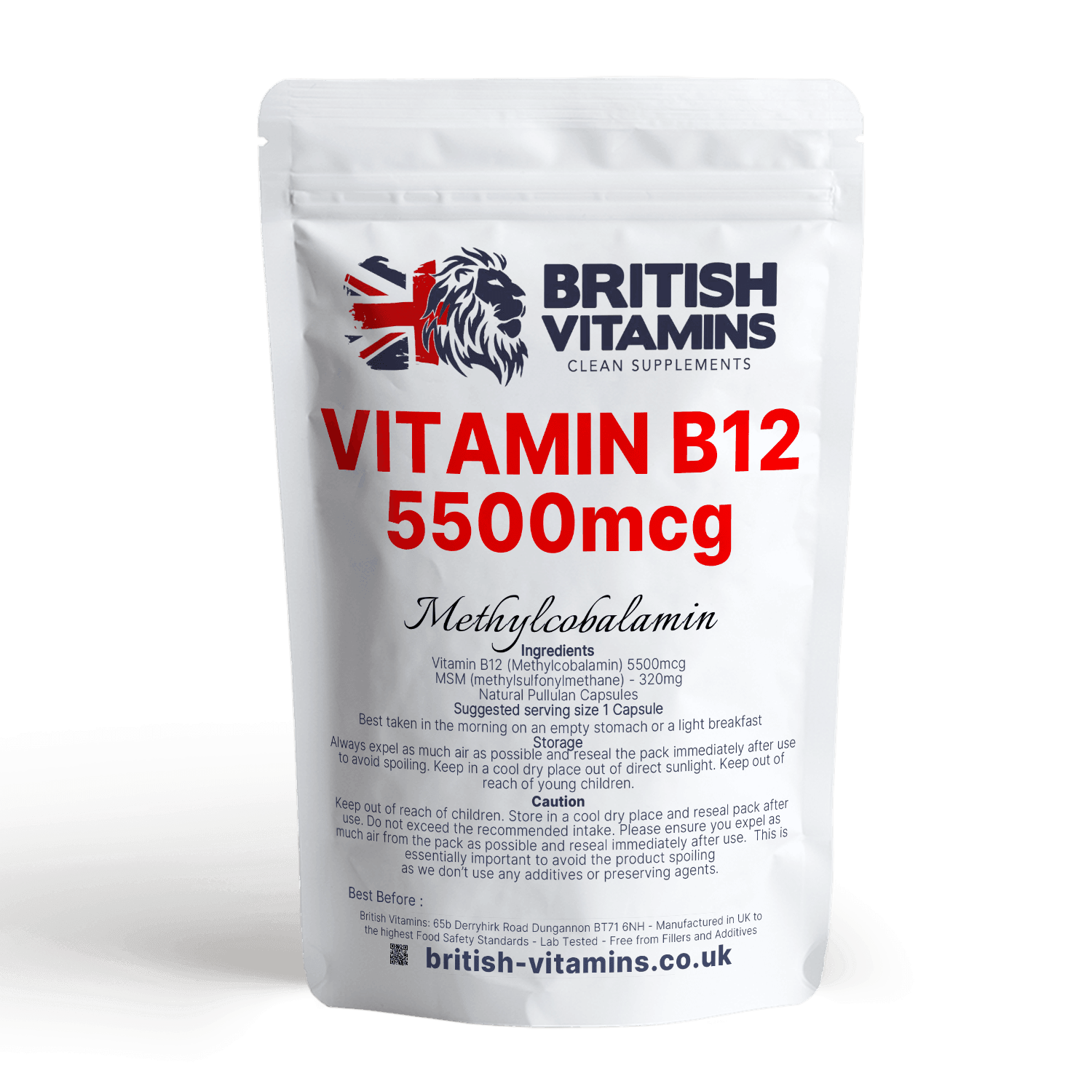 Vitamin B12 Methylcobalamin 5500mcg formulated with MSM Health & Beauty:Vitamins & Lifestyle Supplements:Vitamins & Minerals British Vitamins 5 Capsules